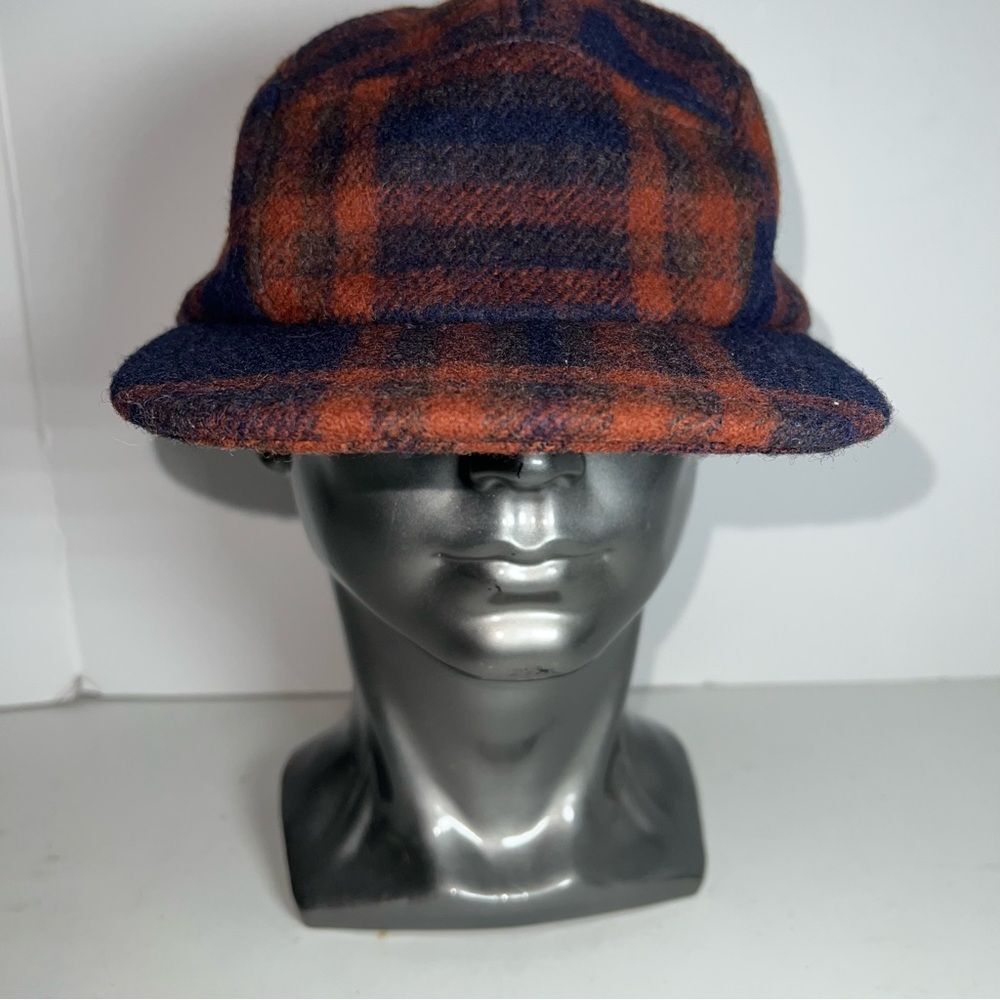 Filson Plaid Wool 5-Panel Camp Hat Leather Strap Cap